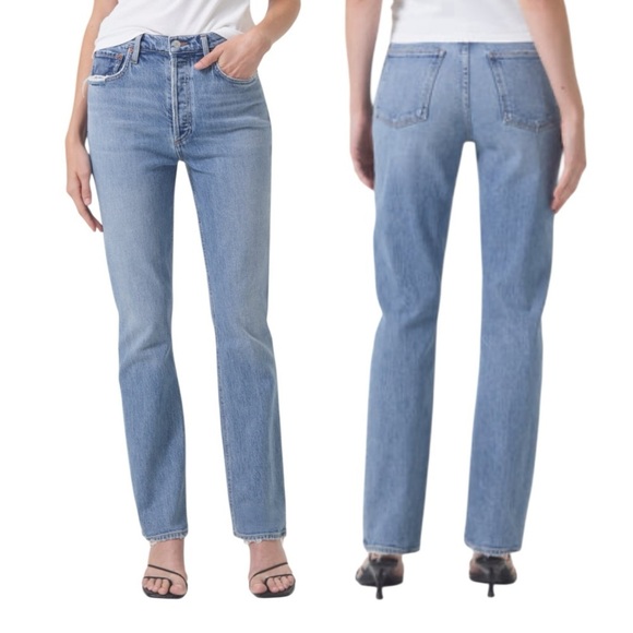 Agolde Freya High Rise Slim Blue Jeans Size 23 Quiver Med-Light Wash NWT NEW - Picture 1 of 16